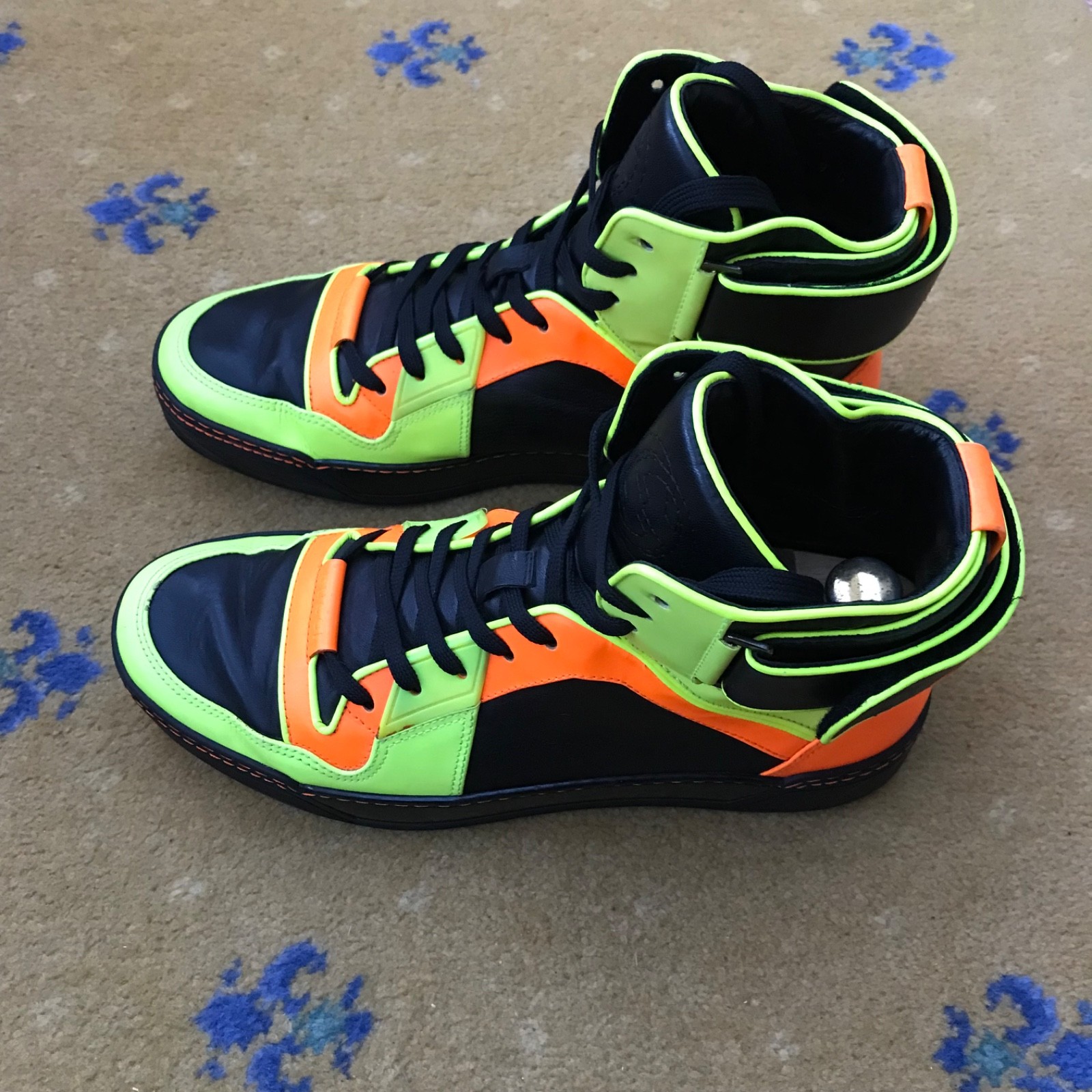 Gucci Shoes Orange Yellow Neon Trainers Sneakers High Top Mens UK 9 US 10 EU 43 thumbnail 6