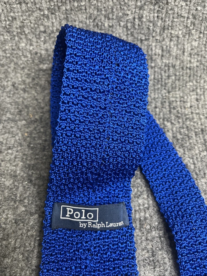 Corbata Polo Ralph Lauren Vintage Azul Tejida 100% Seda Hecha en Italia Clásica Preppy Foto 2 de 4
