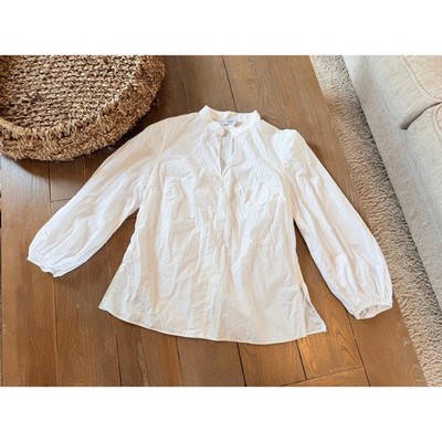 Akris punto Cotton Poplin Lantern Sleeve Blouse Women White US 12