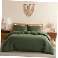 100 Linen Duvet Cover 2PCs, Pure Natural French Flax Linen Twin Olive Green