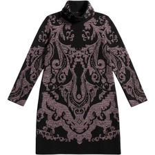 Free People Sweater Dress S Black Purple Damask Jacquard Turtleneck Boho Mini