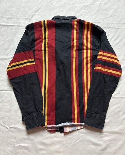 VTG Wrangler Rustler rodeo button down Size Youth Large Cowboy striped red black - Picture 2 of 8