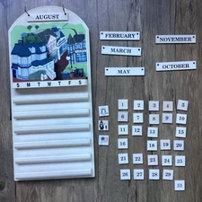 Vintage Folk Art Perpetual Wood Tile Calendar The Pine Connection  INCOMPLETE