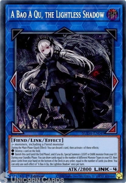 SUDA-EN049 A Bao A Qu, the Lightless Shadow : Secret Rare 1st Edition YuGiOh Car