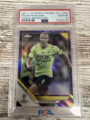 2021-22 Topps Chrome UCL Erling Haaland #200 Purple Refractor /250 PSA 10