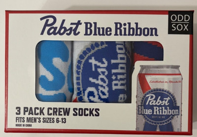 Pabst Blue Ribbon PBR 3-Pack Crew Socks NWT Unisex Men's 6-13 Odd Sox