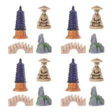  4er-Set Mini-Pagoden-Gartenfiguren: Künstlicher Bergfelsen – Buddha-Statue mit