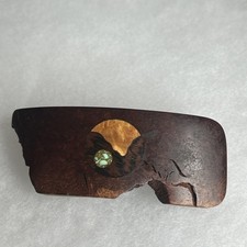 Vintage MCM Modernist Wood BARRETTE With Inlay Design Handmade Artisan 4