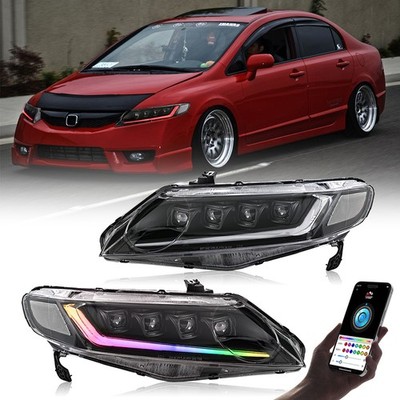 RGB LED Headlights For Honda Civic Sedan 2006-2011 Rainbow Head Lamps DRL 1Set