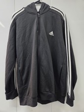 NWT Adidas Mens 3 Stripe Full Zip Hoodie Jacket Black Size Large #8340