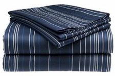NEW 3pc TWIN Bed Nautica Fullerton Navy blue Stripe Sheet Set 310tc 100 COTTON