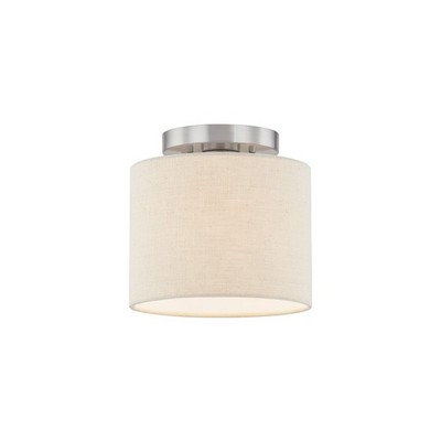Justice Textile Classic 1Lt Drum Semi-Flush, Nickel/Cream - FAB-9769-CREM-NCKL