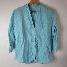 120% Lino Damen Gr. 42 Blau 100% Leinen Bluse Shirt Sommer Freizeit Smart Urlaub