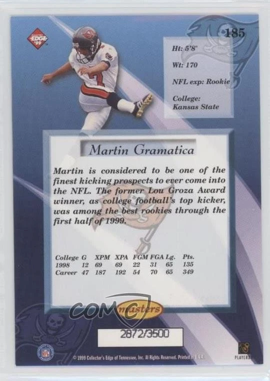 1999 Collector's Edge Masters Holo Silver /3500 Martin Gramatica #185 Rookie RC - Image 2 of 2