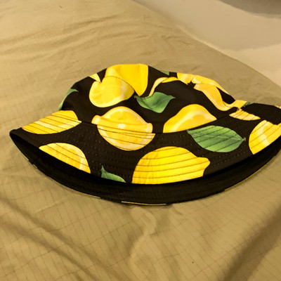 Women s Black Bucket Hat Lemon Fruit Print One Size Polyester Casual Travel