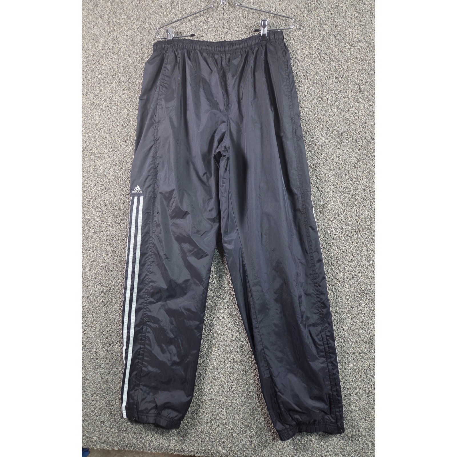 Adidas Athletic Pants Mens Large Black Nylon 3-Stripe Sporty Fitness Sweats