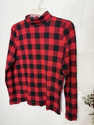 LOFT M Classic Buffalo Plaid Turtleneck Red Black Stretchy Long Sleeve