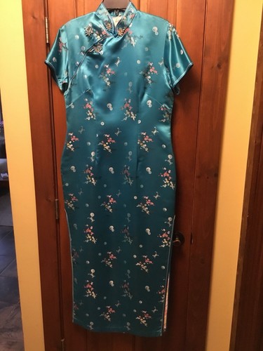 Vintage Cheongsam Gown Traditional Chinese Dress Blue