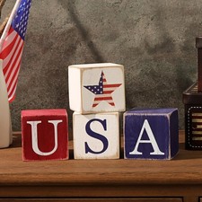 4 Pcs USA Star Wooden Sign Patriotic 4th of July Table Shelf Decor Set