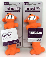 Lot of 2 Multipet Original Loofa Latex 6" Dog Squeaky Chew Toy Orange