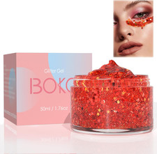 50ML Body Glitter Gel, Red Chunky Glitter Gel for Face Hair Body Makeup, Cosmeti