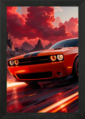 Orange Muscle Car Speeding Through Gerahmtes Wandbild Poster Leinwanddruck Bild