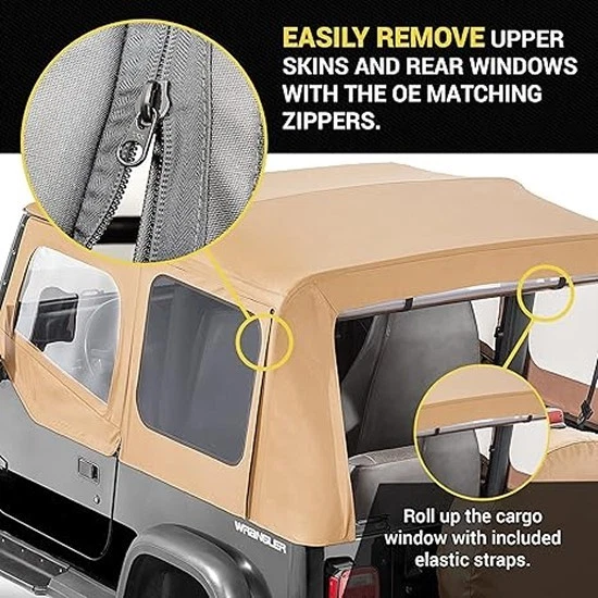 TACTIK Spice Denim Fabric Only Replacement Soft Top Wrangler 88-95 YJ DoorSkin - Image 2 of 4