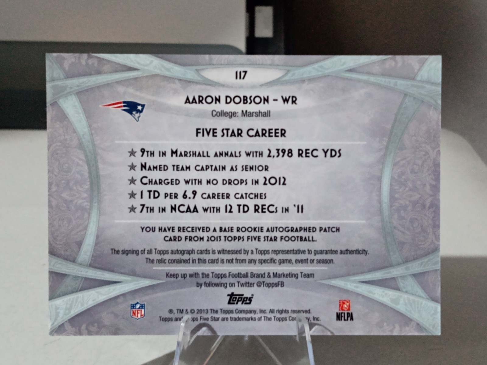 2013 TOPPS FIVE STAR ROOKIE PATCH AUTO AARON DOBSON #117 PLAYER WORN PATCH#04/94 view 5