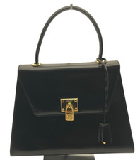 Bolso Bally Hand Top Asa Clásico Cuero Negro 28cm Auténtico