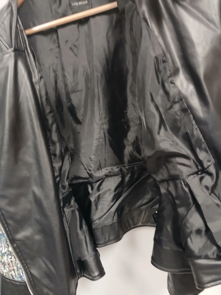 Chaqueta Lane Bryant imitación cuero lentejuelas metálicas cinturón diseñador talla 2X Foto 2 de 4
