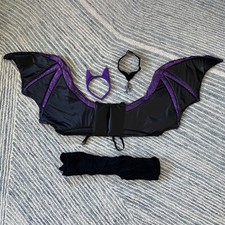 Bat Wings, Cross Necklace, Bat Ear Band, Web Tights M/L . Black Purple. Costume