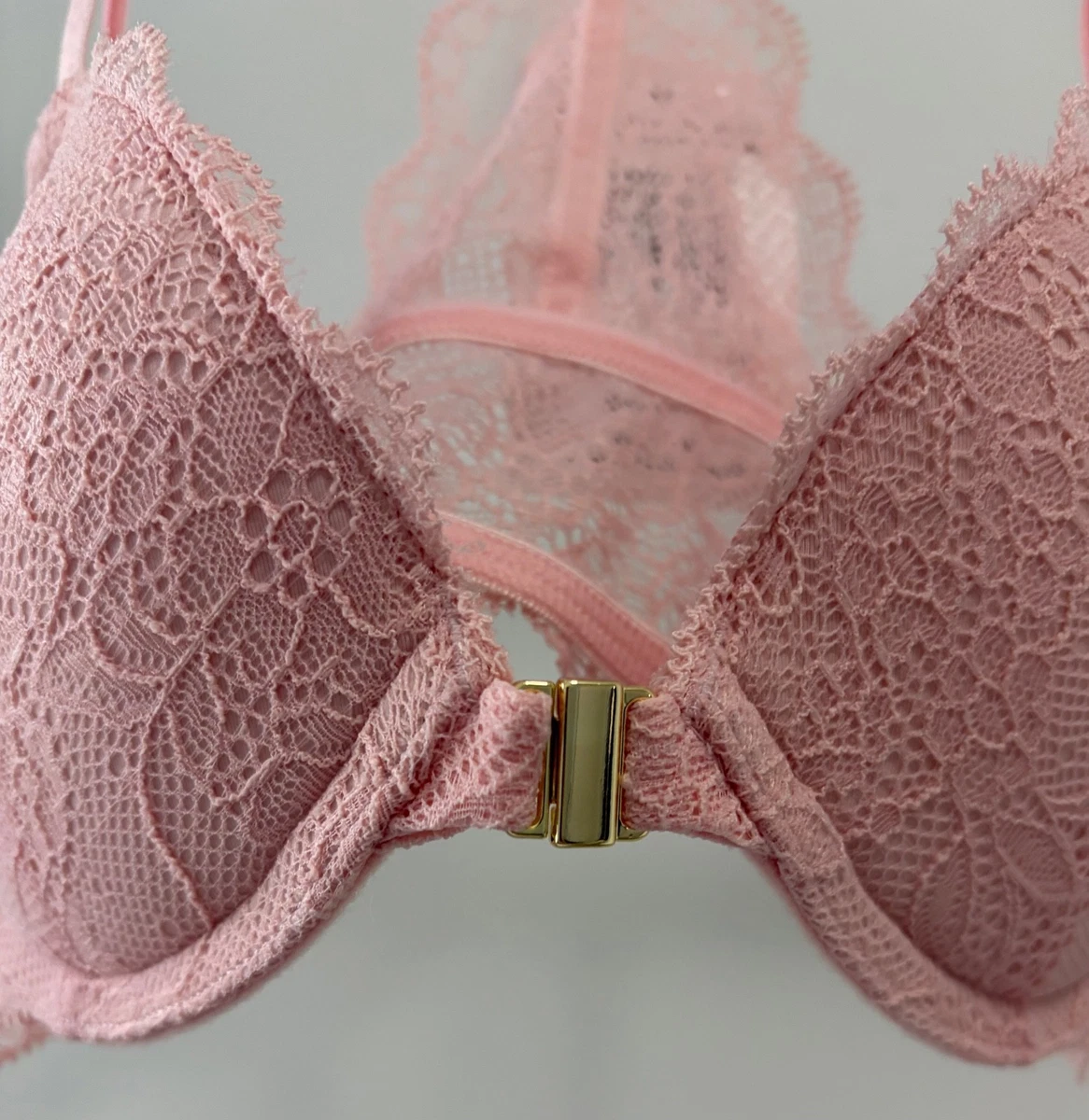 NWT Pepper Lace Racerback Lift Up Bra Underwire Rosette Pink 32B Front Close $68