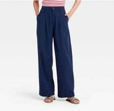 Women's A New Day Linen Trousers Navy Blue XL