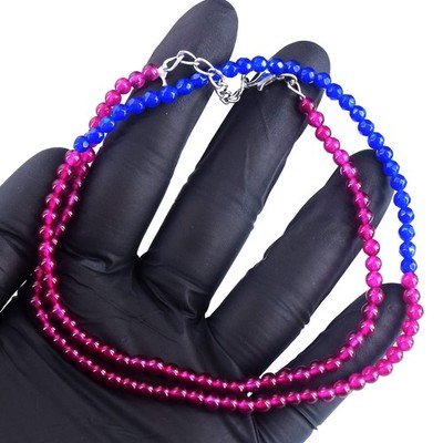 Facettierte blaue & rosa Onyx sehr attraktive 62,00 kt Perlenkette RK 04 E795
