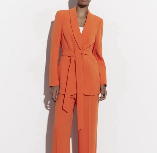 Zara Woman tuxedo collar blazer with belt orange size XL - Picture 2 of 8
