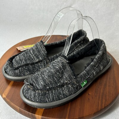 Sanuk Women s Sidewalk Surfer Slip-On Shoes   Black/White Tweed Canvas Size 7