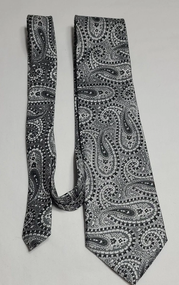Laurant Bennet Milano Men's Tie Grey Silver Black Paisley Work Attire  - Image 2 of 4