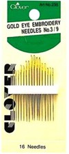 Clover Gold Eye Embroidery Needles Size 3-9 Easy Thread Sew Gold Reduce Static