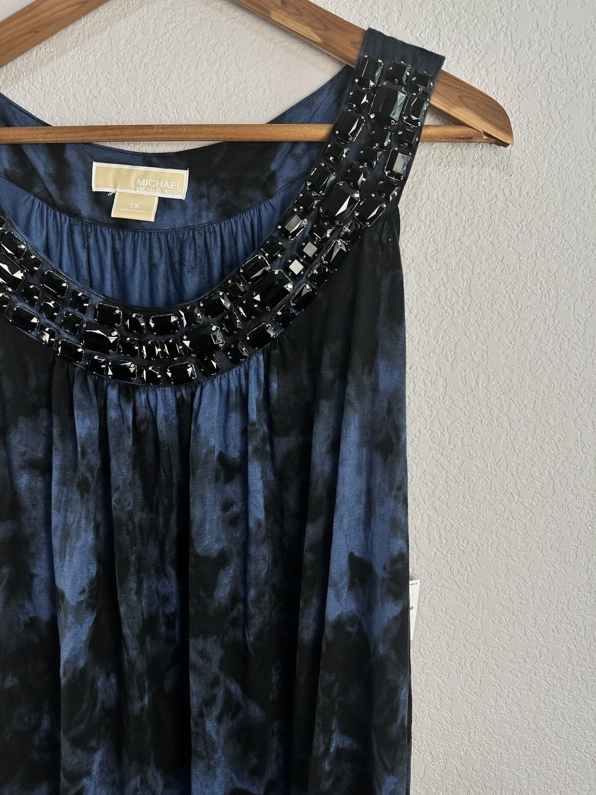 Michael Kors Tie Dye Washed Indigo Jersey Dress Sz 1X thumbnail 2