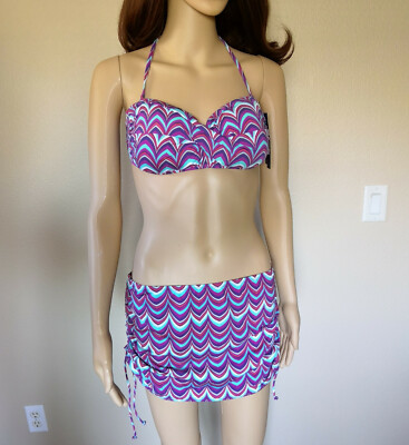 New Apt 9 Two Piece Geometric Bandeau & Skirtini Swim Suit Size 8