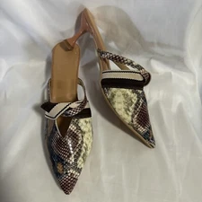 Snakeskin Women Kitten Heels Pointed Toe Slip On 9.5