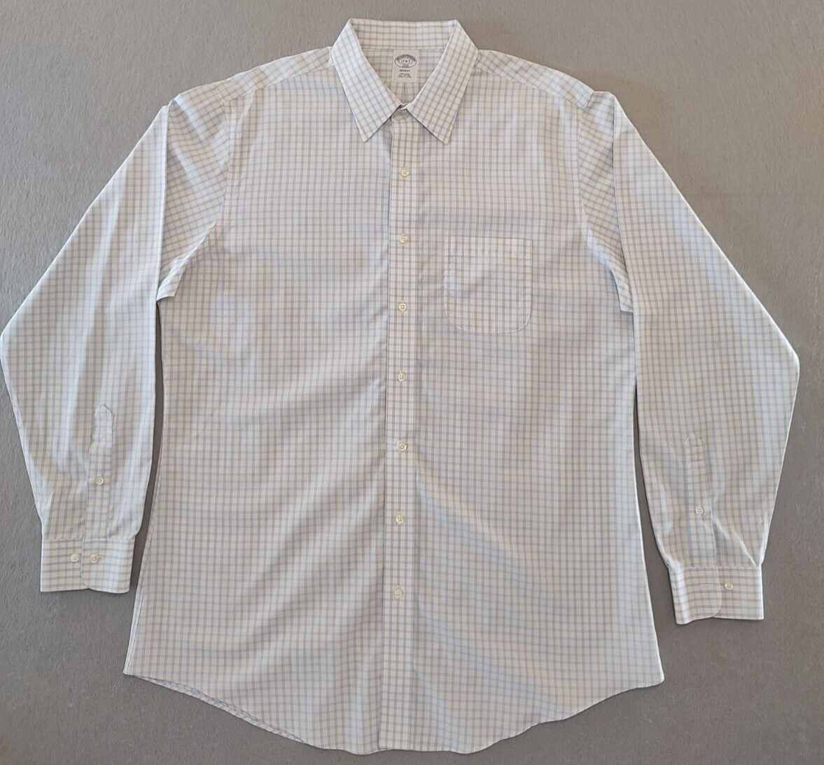 Brooks Brothers Dress Shirt Regent Fit Non Iron Blue White Check Pattern Sz 17.5 Brooks Brothers Dress Shirt Regent Fit Non Iron Blue White Check Pattern Sz 17.5
