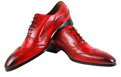 Ivan Troy Dress Shoes Men Baki Red Leather Lace Up Oxford Italian Formal