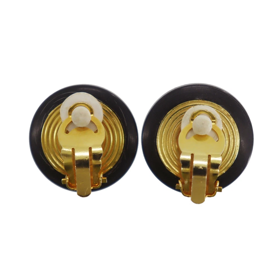 Pendientes HERMES Usados Motivo Cuerno Círculo Oro Negro Clip-On De Colección #CP922 S Foto 2 de 4