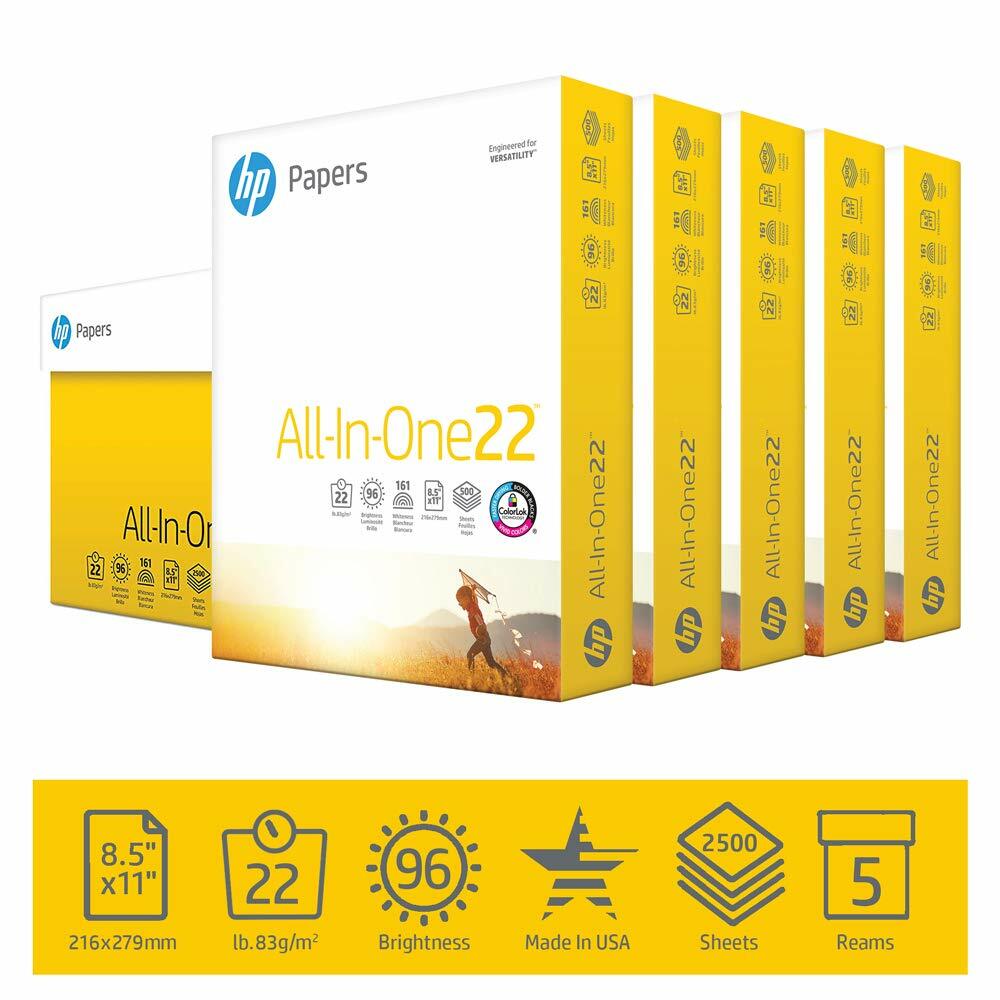 HP Premium 22lb All-in-One Printer Paper 8.5x11 - 5 Reams, 2500 Sheets Bulk Pack  