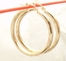 3mm X 35mm 1 3/8" Sparkle Diamond Cut Round Hoop Earrings REAL 14K Yellow Gold