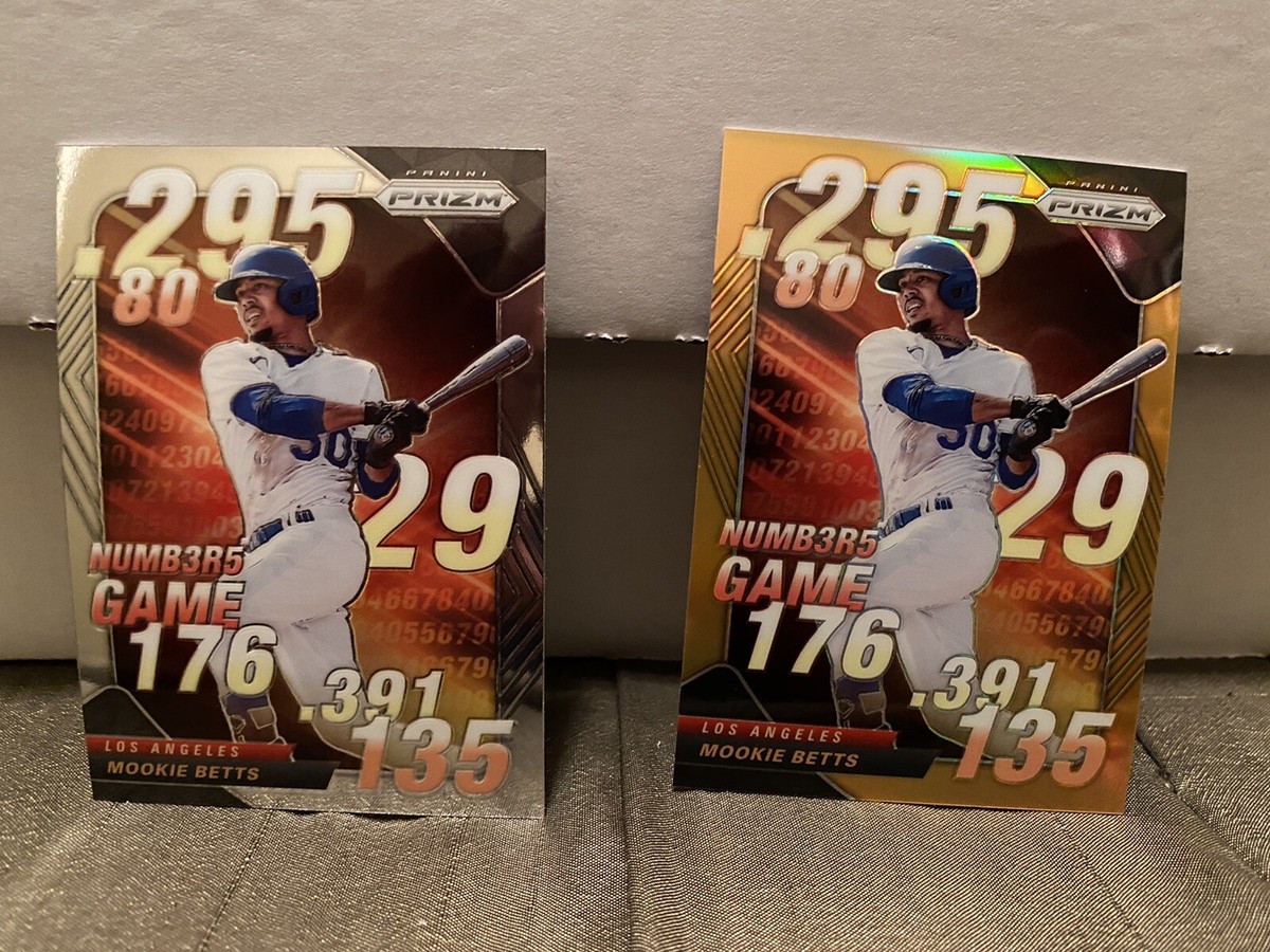 Mookie Betts Prizm Numbers Game Lot. Orange #/100, And Base. Pack