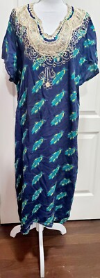 Unbranded Ladies Loose Fit Dress - Navy with Pattern & Fancy Neckline - One Size
