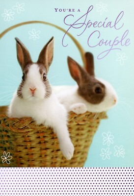 Cute HAPPY EASTER Card FOR A SPECIAL COUPLE, Bunny Basket by Hallmark + Envelope