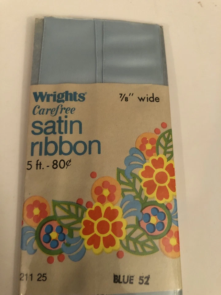Cinta de satén Wrights Carefree vintage 7/8 de ancho-5 pies azul 52 Foto 2 de 4
